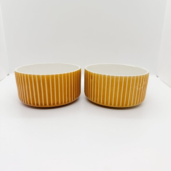 Vtg 70s Ceramic Soup Mug Set Secla Portugal Ribbed Bowl Handle Yellow MCM RARE - Picture 5 of 11